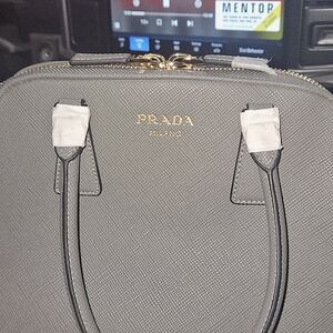 Prada Gray Leather Clutch with Gold Zipper